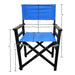 Set of 2 Giga wooden director folding chairs with blue canvas seats, lightweight and portable for indoor and outdoor use.