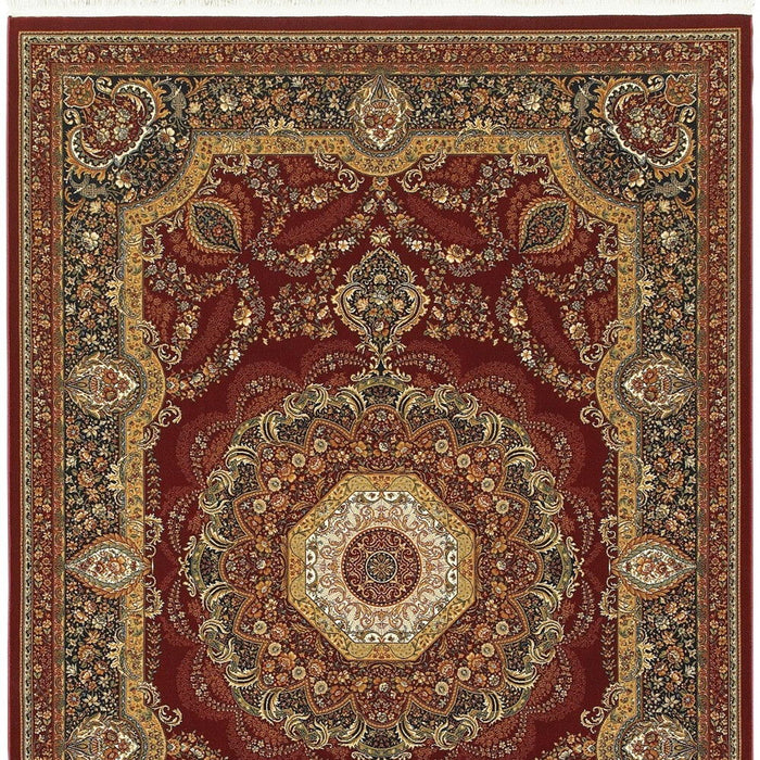 5' X 8' Medallion Area Rug With Fringe (574488) - Black / Red / Tan