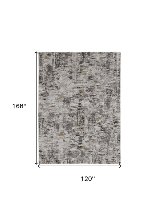 10' x 14' Abstract Power Loom Distressed Area Rug - Ivory And Gray