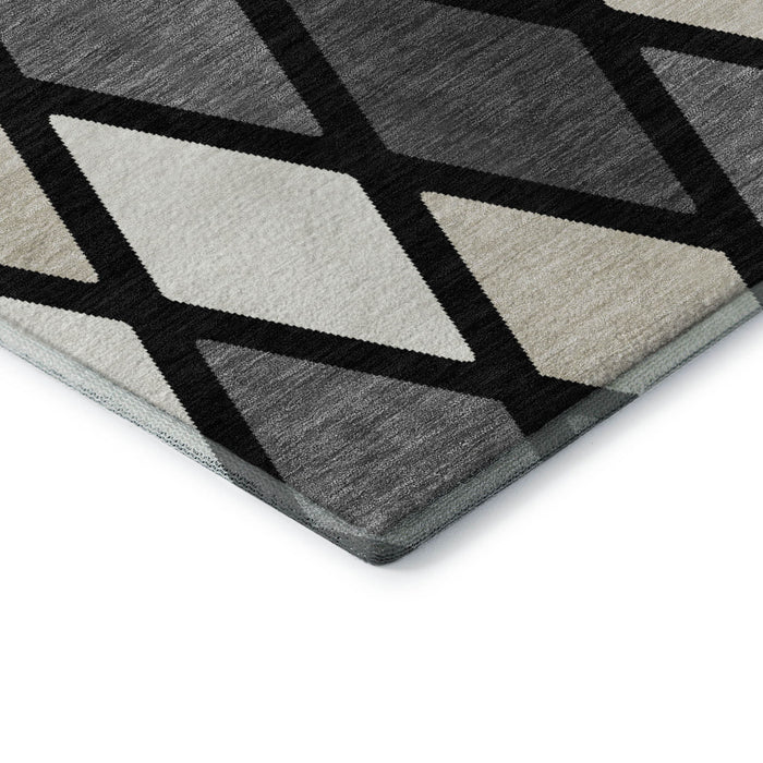 10' X 14' Geometric Washable Area Rug With UV Protection (670459) - Black / Ivory / Gray