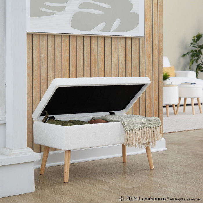 Storage - Bench - Natural Wood, Cream Fabric
