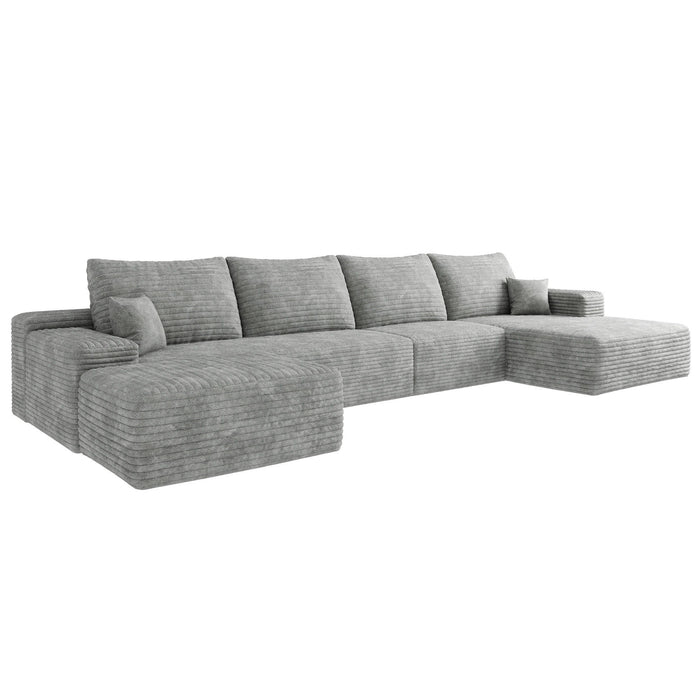2 Piece Living Room Set Corduroy Modular Compression Foam Sofa With Ottoman Toss Pillows - Gray