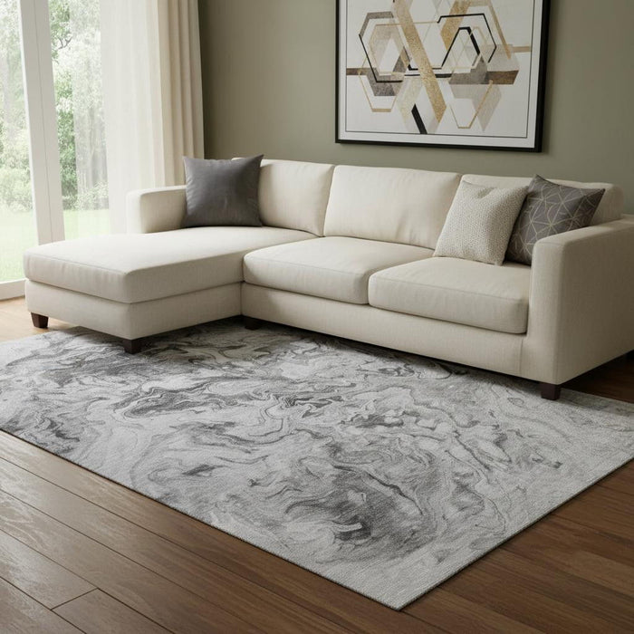 9' X 12' Abstract Washable Area Rug With UV Protection (650955) - Gray / Ivory