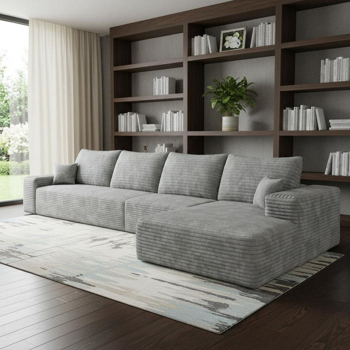 135" Corduroy Modular Compression Foam Sofa With Toss Pillows - Gray