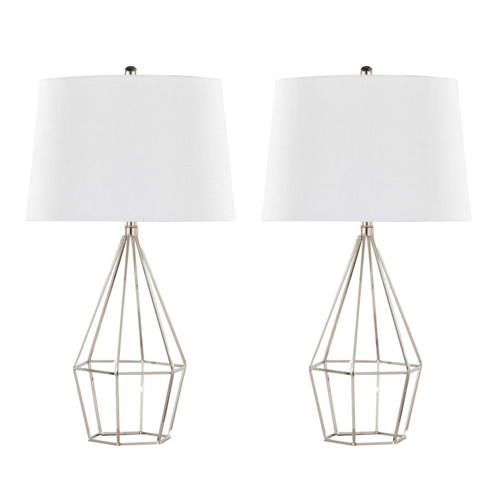Geome - 27" Metal Table Lamp (Set of 2) - Polished Nickel With White Linen Shade From Grandview Gallery