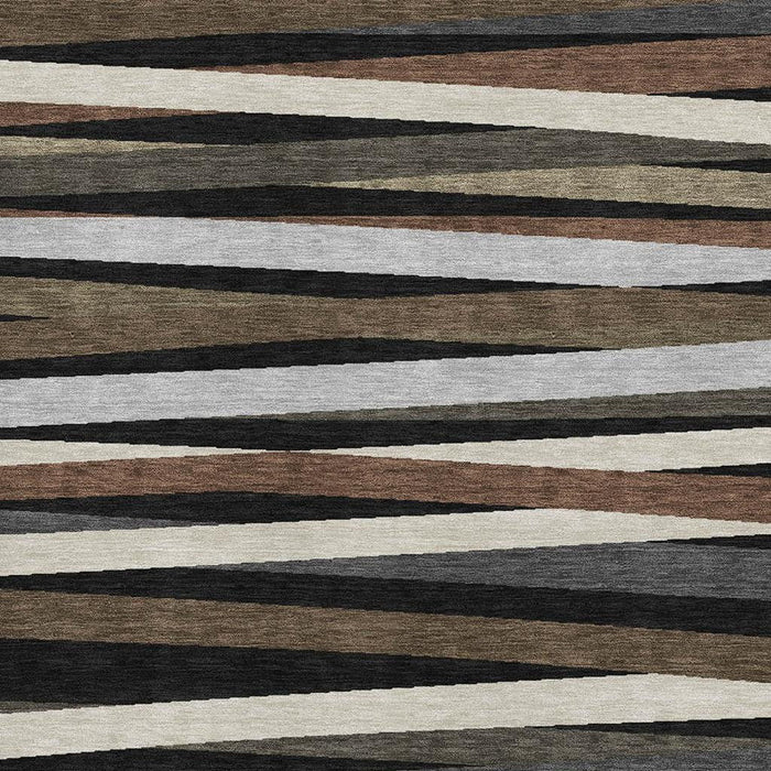 10' X 14' Striped Washable Area Rug With UV Protection (678466) - Black / Brown / Ivory