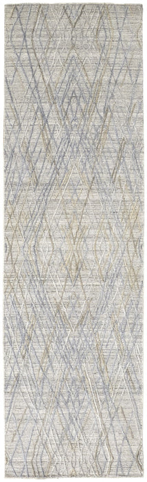 10' Abstract Hand Woven Runner Rug - Gray And Blue