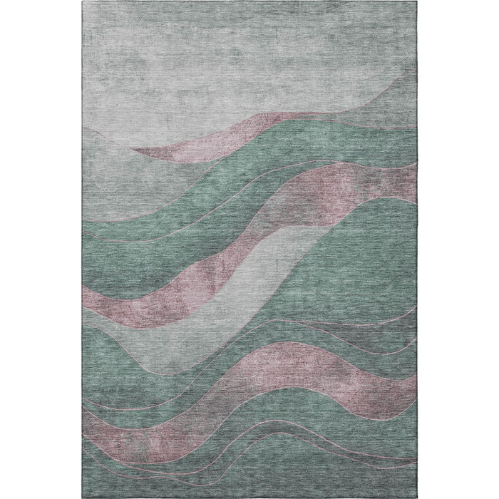 10' X 14' Abstract Washable Area Rug With UV Protection (707155) - Sage / Mauve