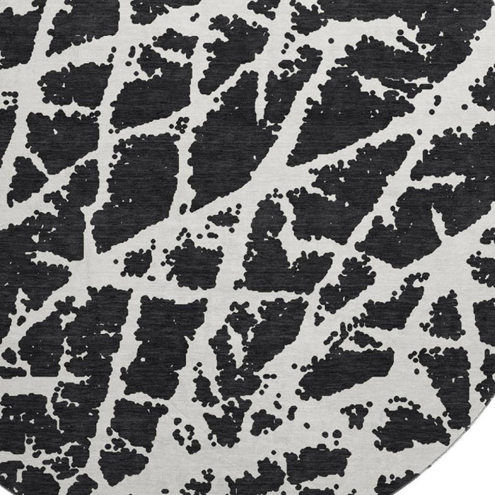 8' Abstract Washable Round Rug With UV Protection (646521) - Black / Ivory