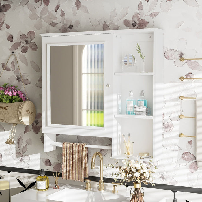 Giga wall-mounted bathroom medicine cabinet with large mirror door, adjustable shelves, and three open storage levels.