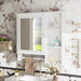 Giga wall-mounted bathroom medicine cabinet with large mirror door, adjustable shelves, and three open storage levels.