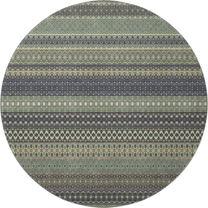 8' Striped Washable Round Rug With UV Protection (647551) - Sage / Gray / Ivory