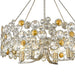 Shaded four-light metal and crystal chandelier with silver shades, dimmable lighting, from HomeRoots, stylish and modern ceiling fixture.