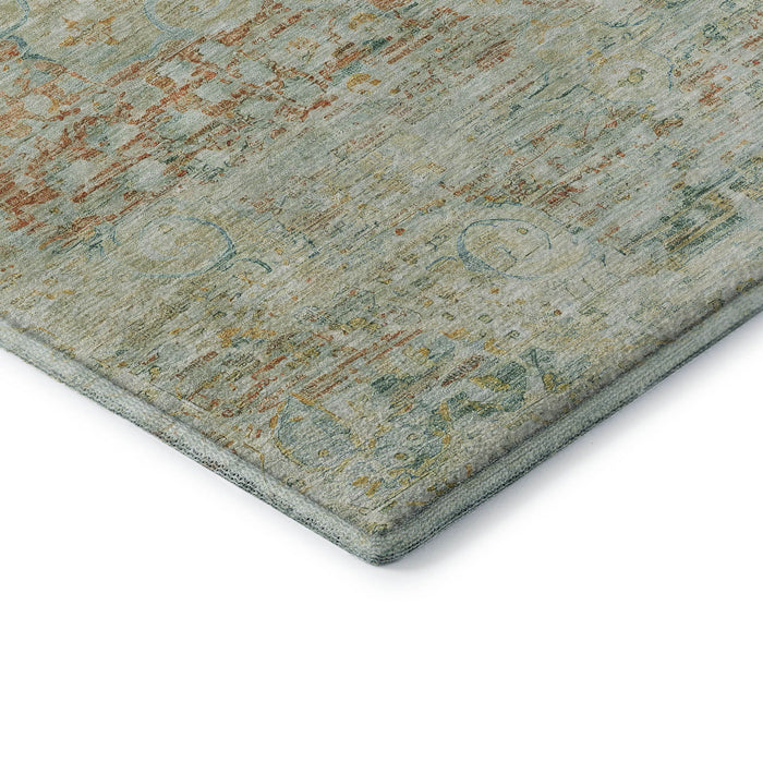 10' X 14' Floral Medallion Washable Area Rug With UV Protection (695576) - Sage / Blue / Copper