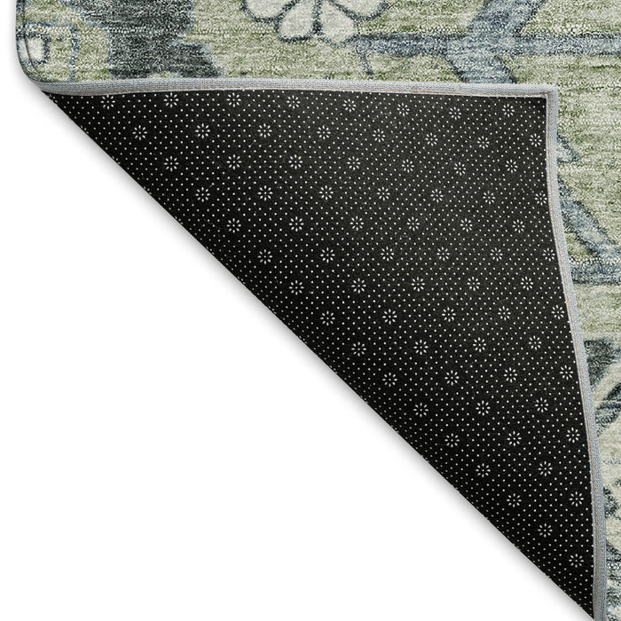 10' X 14' Floral Washable Area Rug With UV Protection (667204) - Artichoke Green / Gray