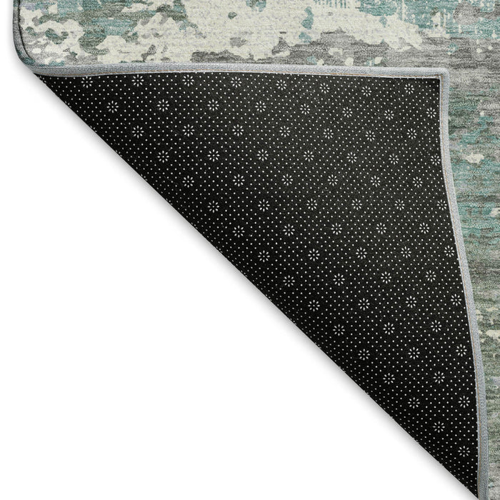 10' X 14' Abstract Washable Area Rug With UV Protection (693438) - Pale Aqua / Ivory / Gray