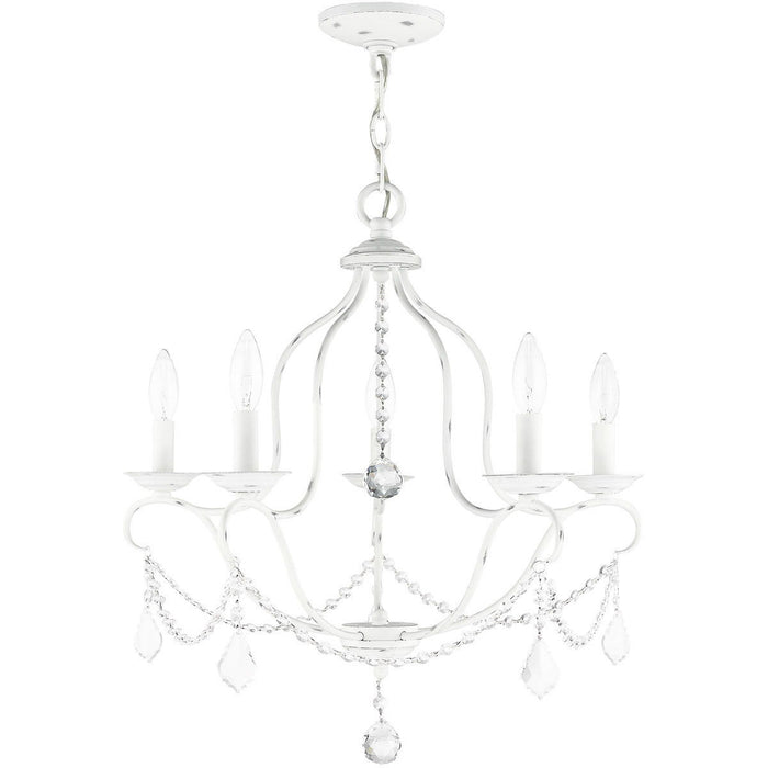 24" Five Light Dimmable Chandelier With Shades - Antiqued White