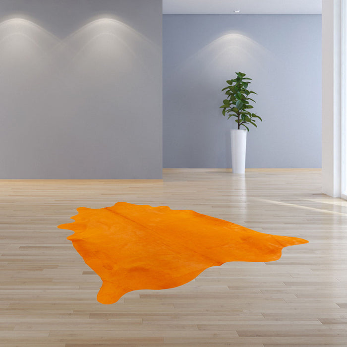 6' Vibrant Stenciled Cowhide Rug - Orange