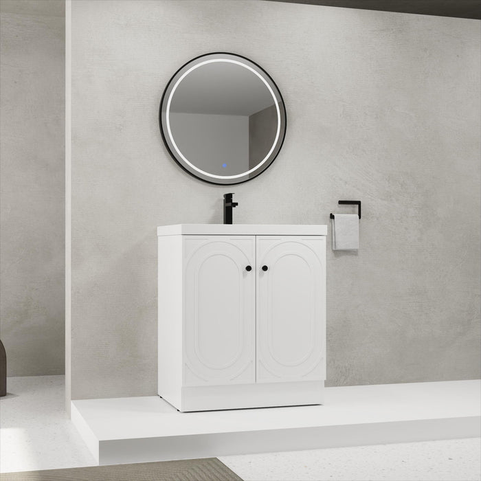 Modern freestanding bathroom vanity by Giga with resin sink and soft-close cabinet doors in a contemporary design.