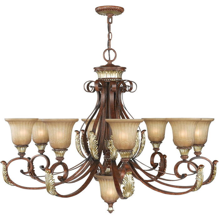 Nine Light Metal Dimmable Chandelier With Shades - Bronze