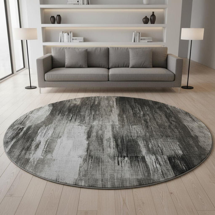 8' Abstract Washable Round Rug With UV Protection (649603) - Gray / Ivory