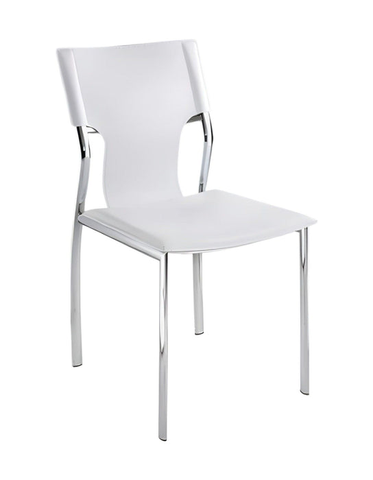Leather Dining Side Chairs (Set of 4) - White / Silver
