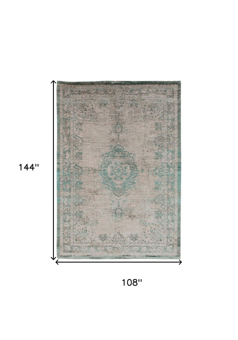 9' x 13' Medallion Non Skid Area Rug - Green And Gray