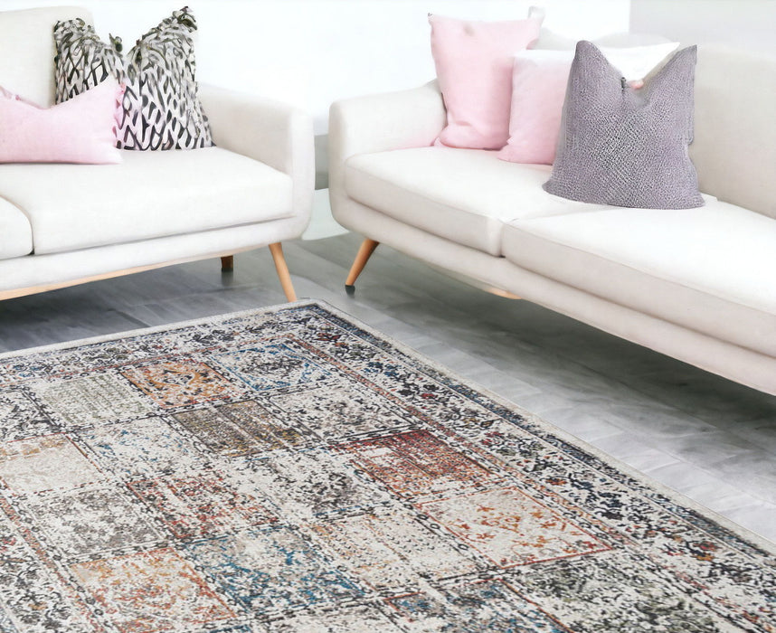 9' x 13' Oriental Distressed Area Rug With Fringe - Ivory