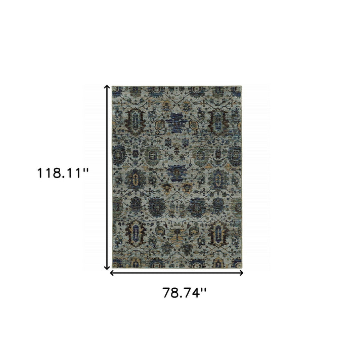 7' x 10' Oriental Power Loom Area Rug - Blue Green
