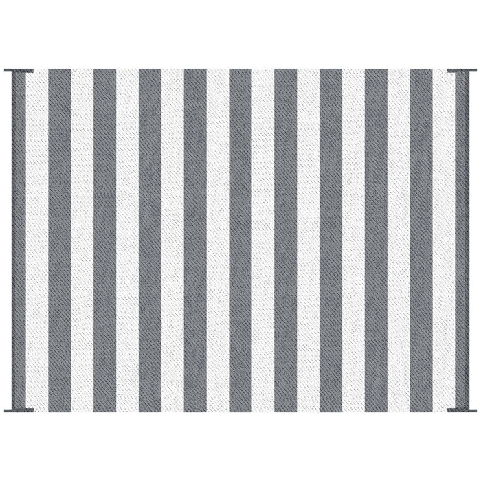 Giga Outsunny reversible outdoor rug, 9x12 ft waterproof plastic straw floor mat with gray and white stripes, portable for outdoor use