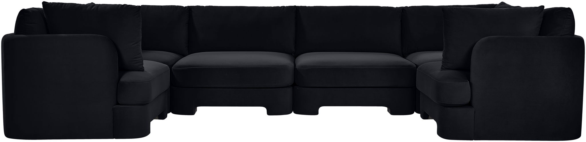 Meridian Furniture velvet upholstery 6-piece U-shaped sectional sofa with plush cushions and modern design for living room comfort.