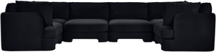 Meridian Furniture velvet upholstery 6-piece U-shaped sectional sofa with plush cushions and modern design for living room comfort.