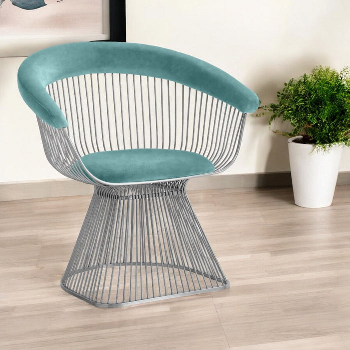 Teal And Velvet Steel Windsor Back Dining Arm Chair - Teal Blue