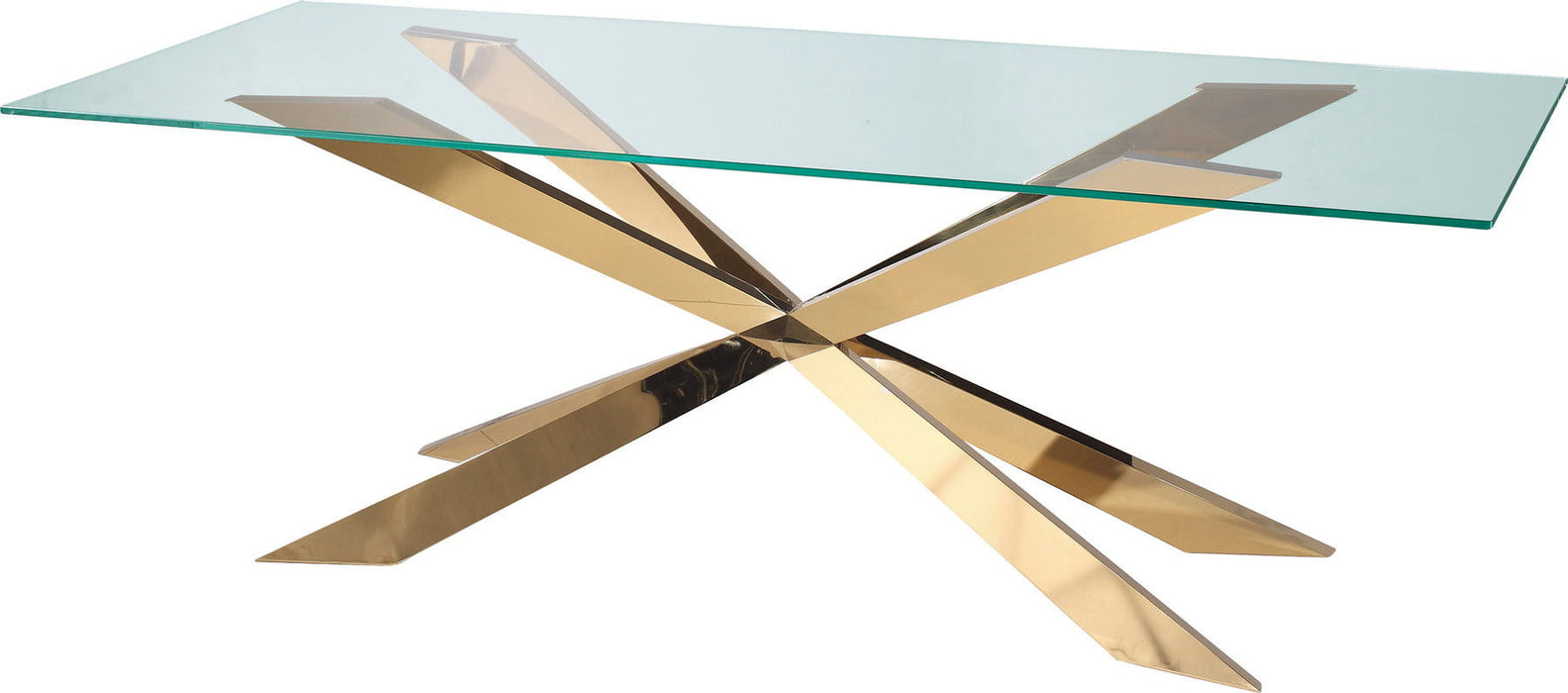 87" Glass And Metal Cross Leg Base Dining Table - Clear / Gold