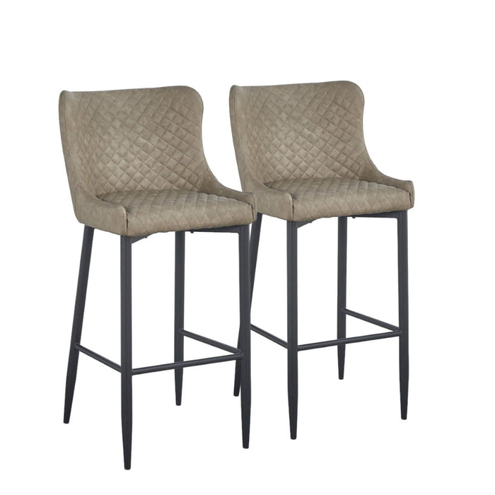 26" Faux Leather And Metal Low Back Counter Height Bar Chairs (Set of 2) - Gray / Black