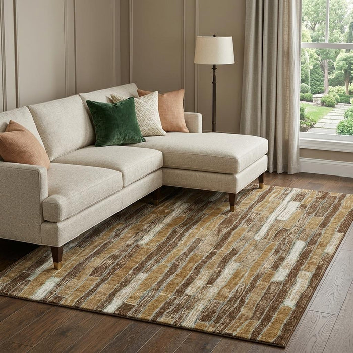 10' X 14' Striped Washable Area Rug With UV Protection (692862) - Coffee / Ivory / Taupe