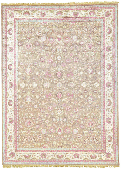 9' X 13' Wool Oriental Hand Tufted Area Rug With Fringe (744395) - Pink / Tan / Ivory