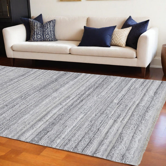 10' x 14' Striped Hand Woven Stain Resistant Area Rug - Gray Silver And Ivory