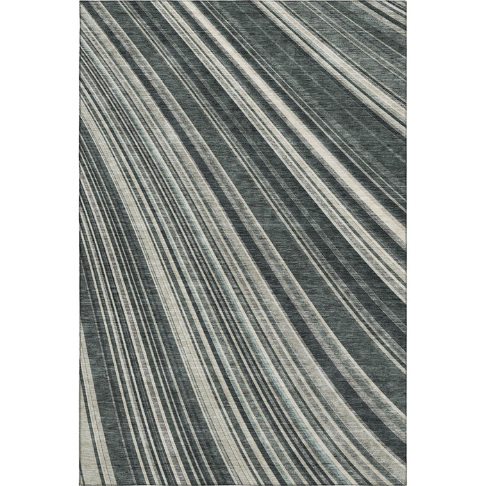10' X 14' Striped Washable Area Rug With UV Protection (677459) - Black / Gray / Ivory