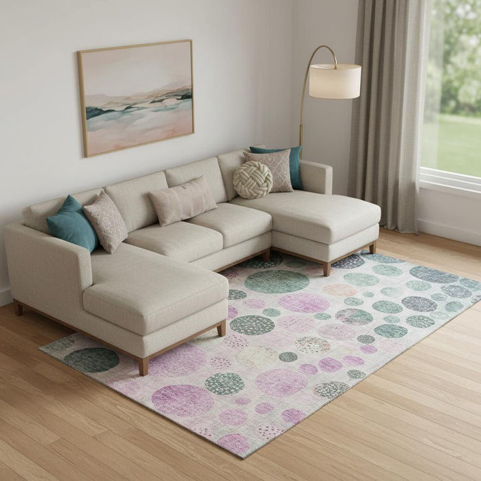10' X 14' Geometric Washable Area Rug With UV Protection (707437) - Green / Mauve / Beige
