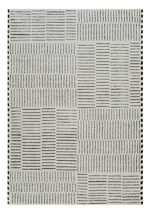 7.9' x 7.9' Abstract Distressed Polypropylene Area Rug - Cream And Black