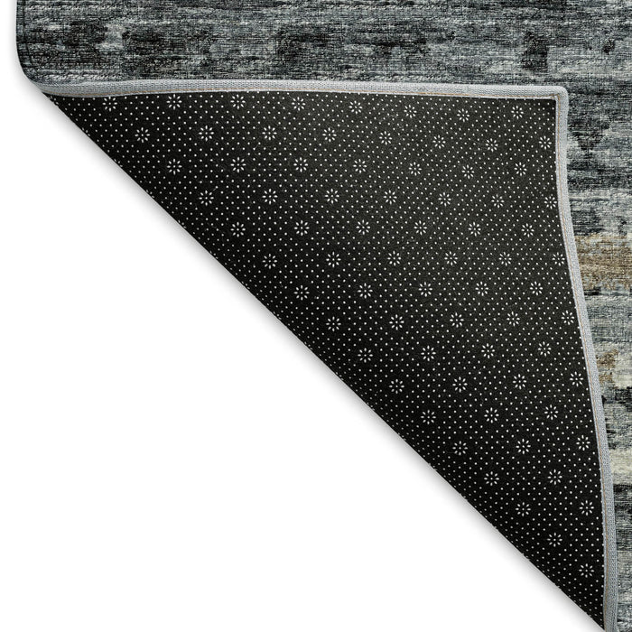 9' X 12' Striped Washable Area Rug With UV Protection - Graphite And Ivory