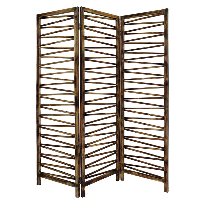 Rustic Geo Design Wood Three Panel Room Divider Screen - Brown