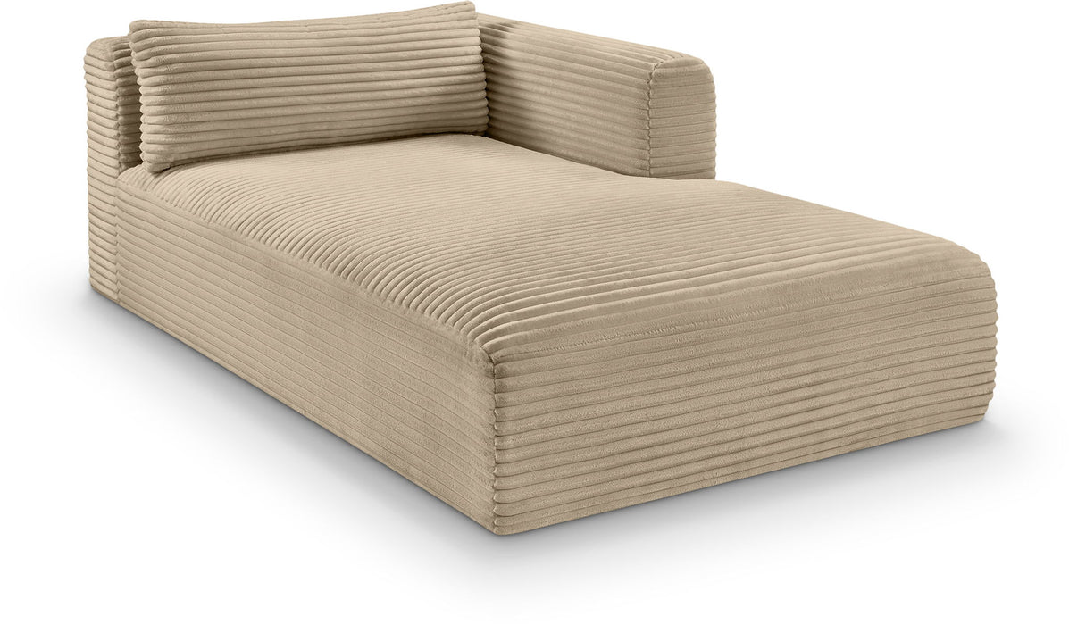 Meridian Furniture shaggy fabric chaise lounge with plush, textured upholstery and modern design, ideal for relaxing and lounging.
