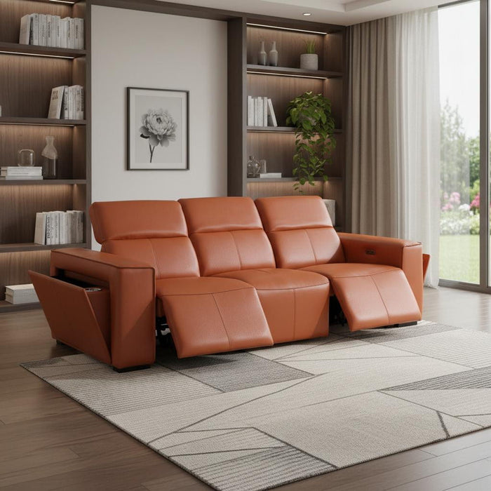 Top Grain Leather Reclining Metal USB Sofa (720391) - Camel