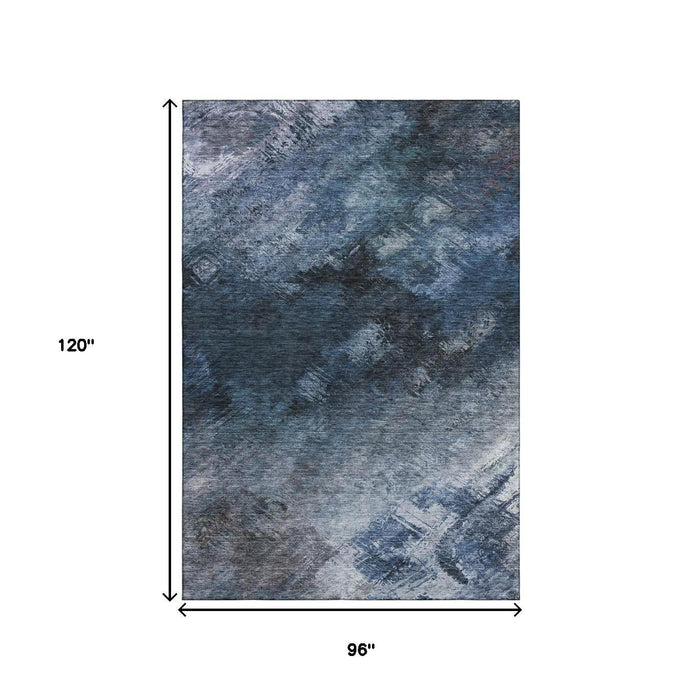 8' X 10' Abstract Washable Area Rug With UV Protection (650498) - Blue / Black / Gray
