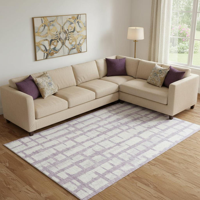10' X 14' Striped Washable Area Rug With UV Protection (669384) - Lavender / Beige