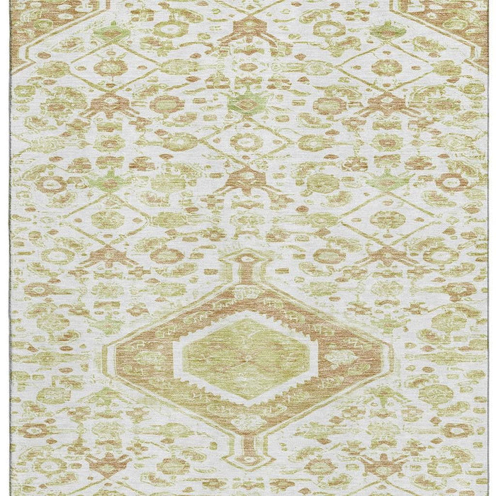 10' X 14' Floral Washable Area Rug With UV Protection (691794) - Ivory / Salmon / Artichoke Green
