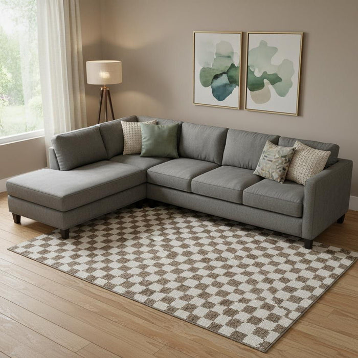10' X 14' Geometric Washable Area Rug With UV Protection (709378) - Brown / Ivory