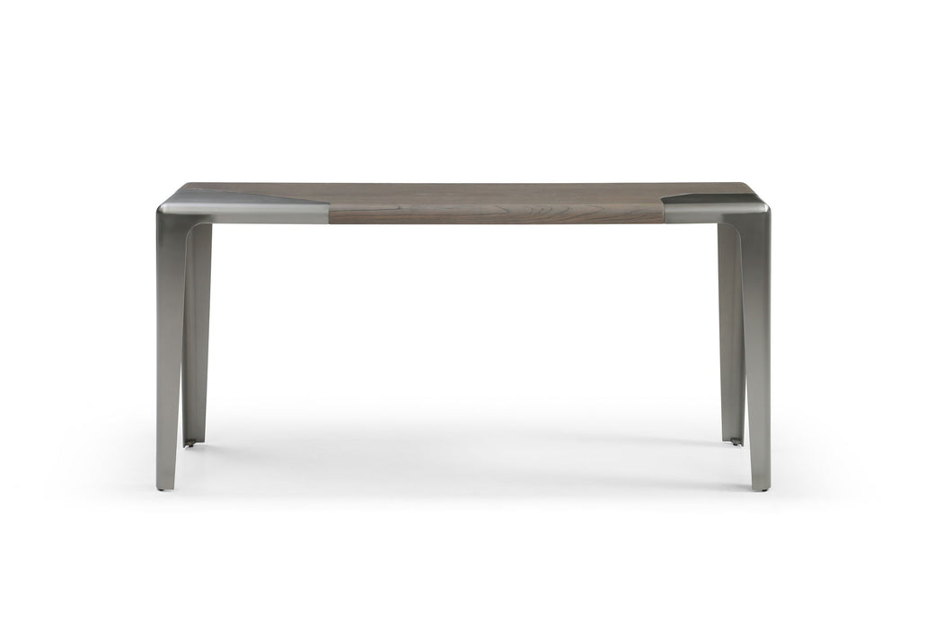 Solid Wood Metal Double Pedestal Console Table - Gray / Silver